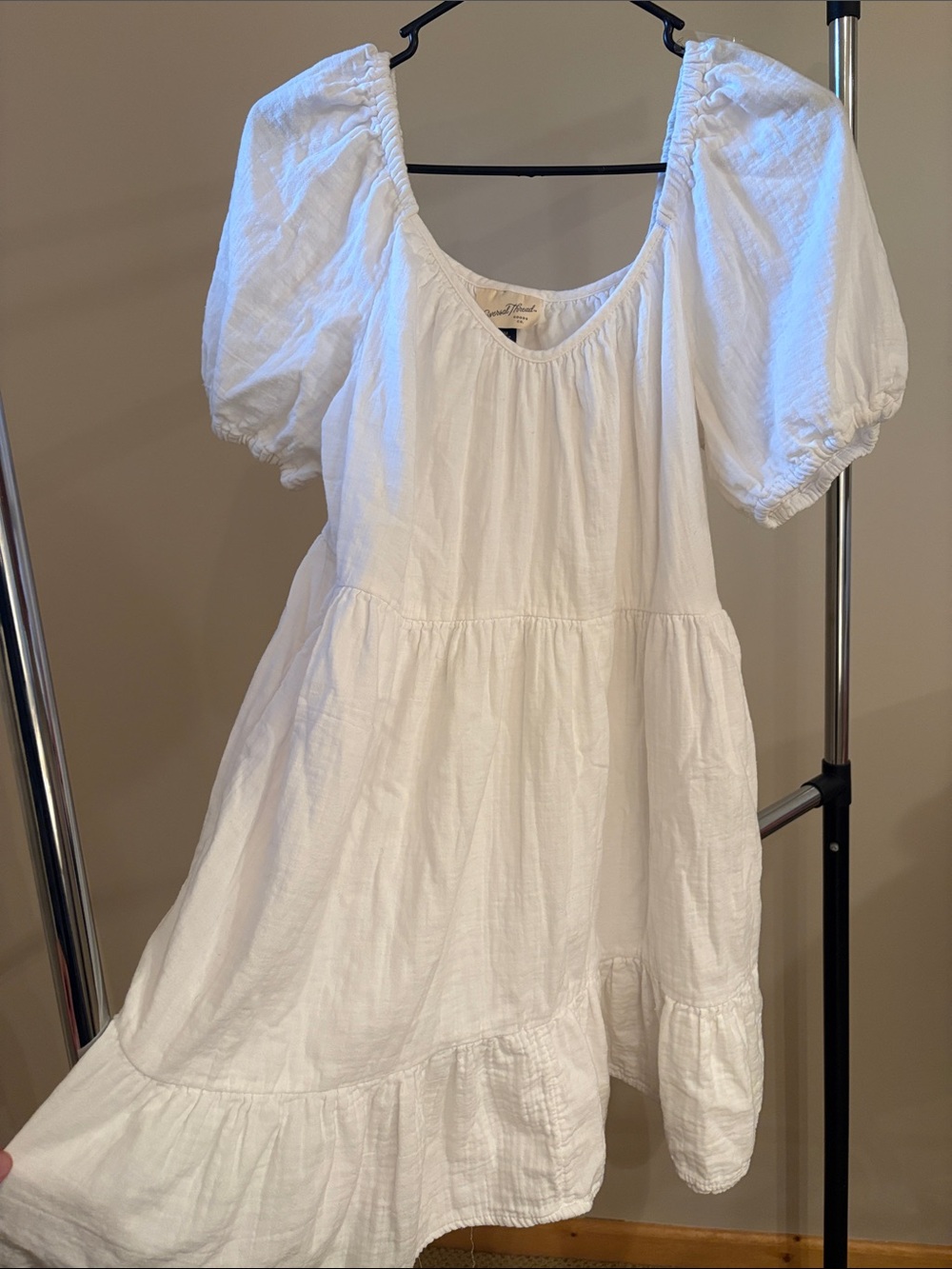 White Cotton Puff Sleeve Babydoll Dress